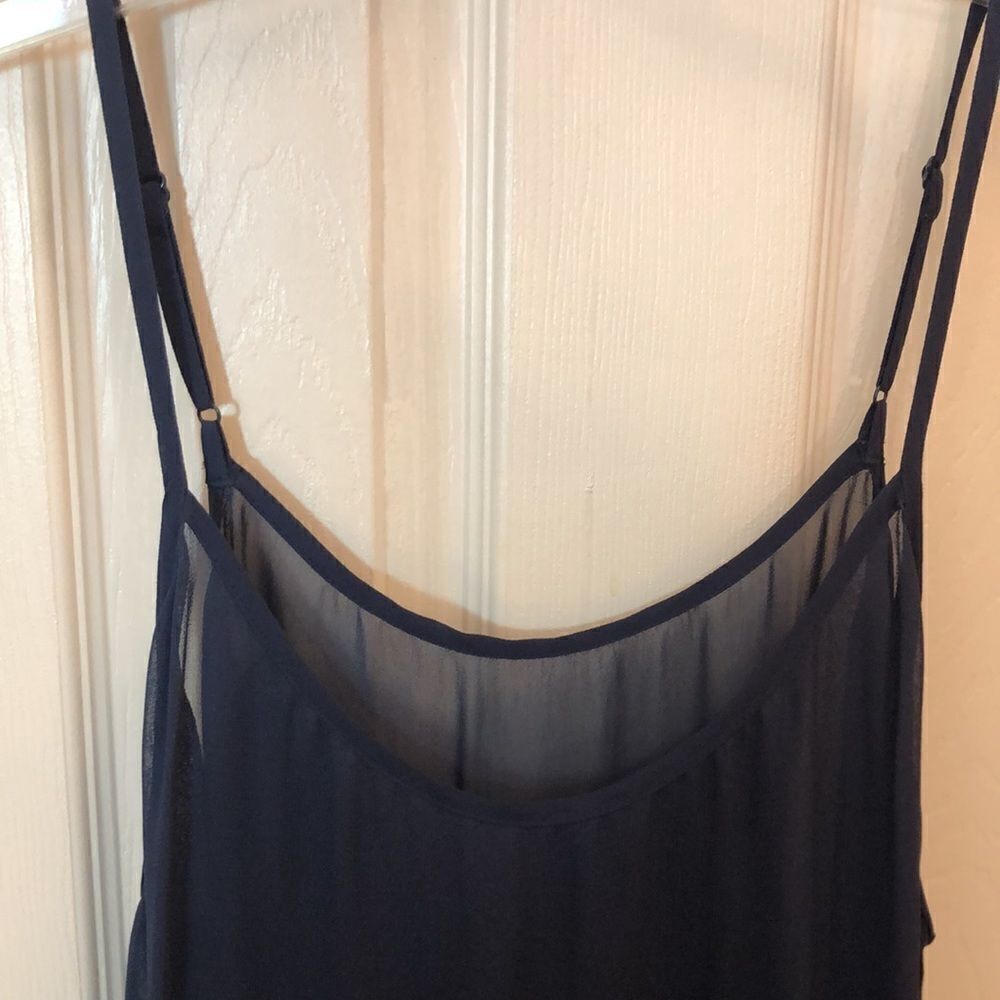 Lucky Brand Flowy Dress Sz 1X 2 layers w/slip Navy Blue Lightweight PTP 22 1/2” - Picture 11 of 16